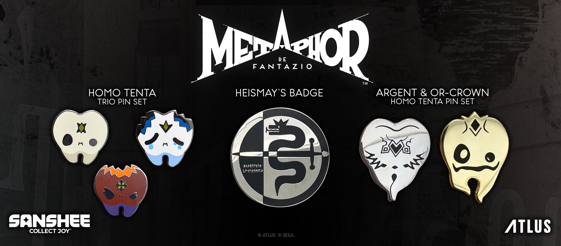 Official Sanshee Metaphor: ReFantazio Homo Tenta Pins & Heismay Badge Pin
