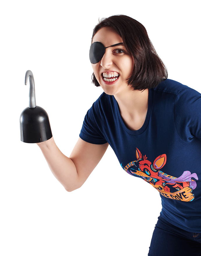 An image of the Pirate's Cove Shirt. It is navy blue and features Foxy in the Pirate Cove.