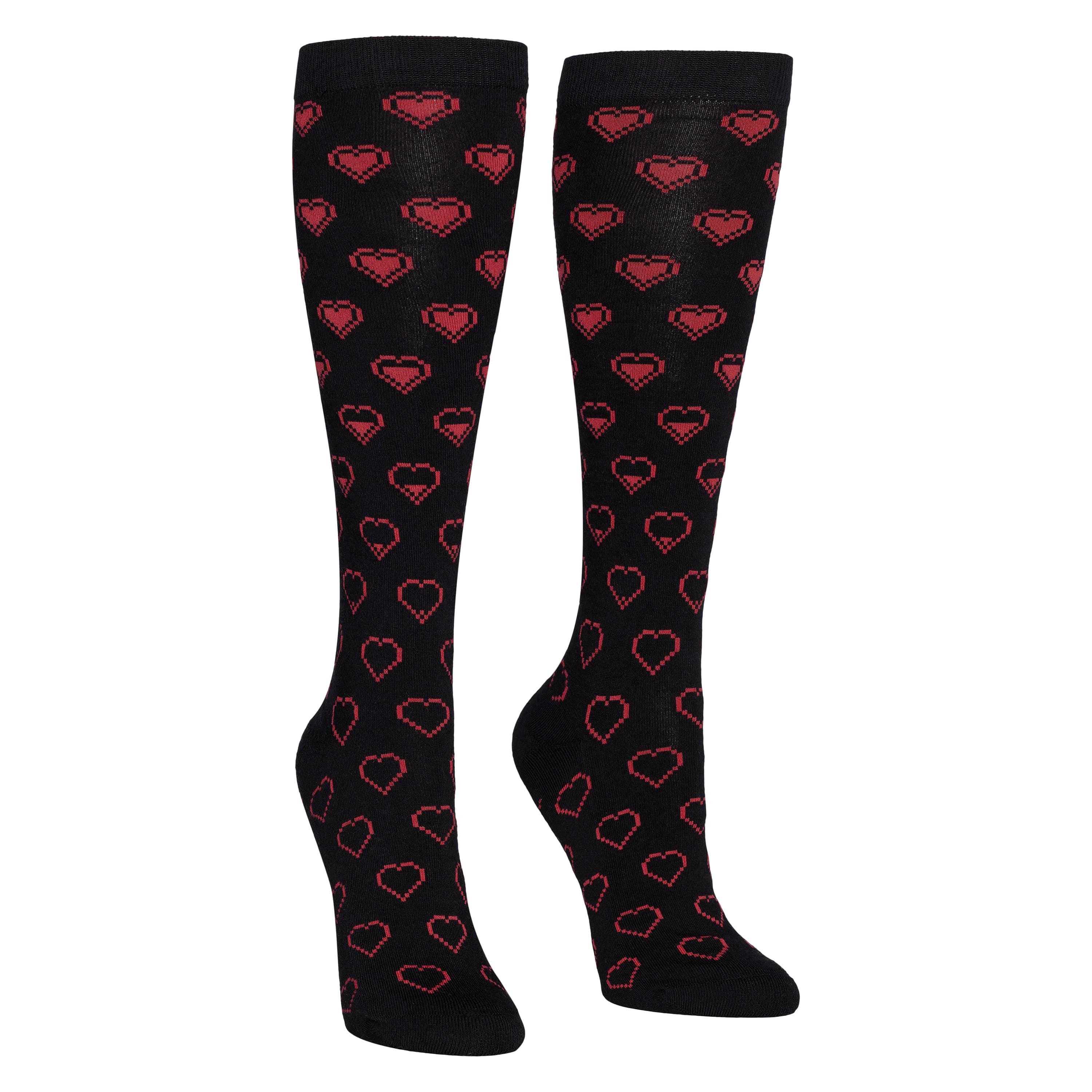 Sanshee - Gaming Hearts Combed Cotton Blend Knee Socks