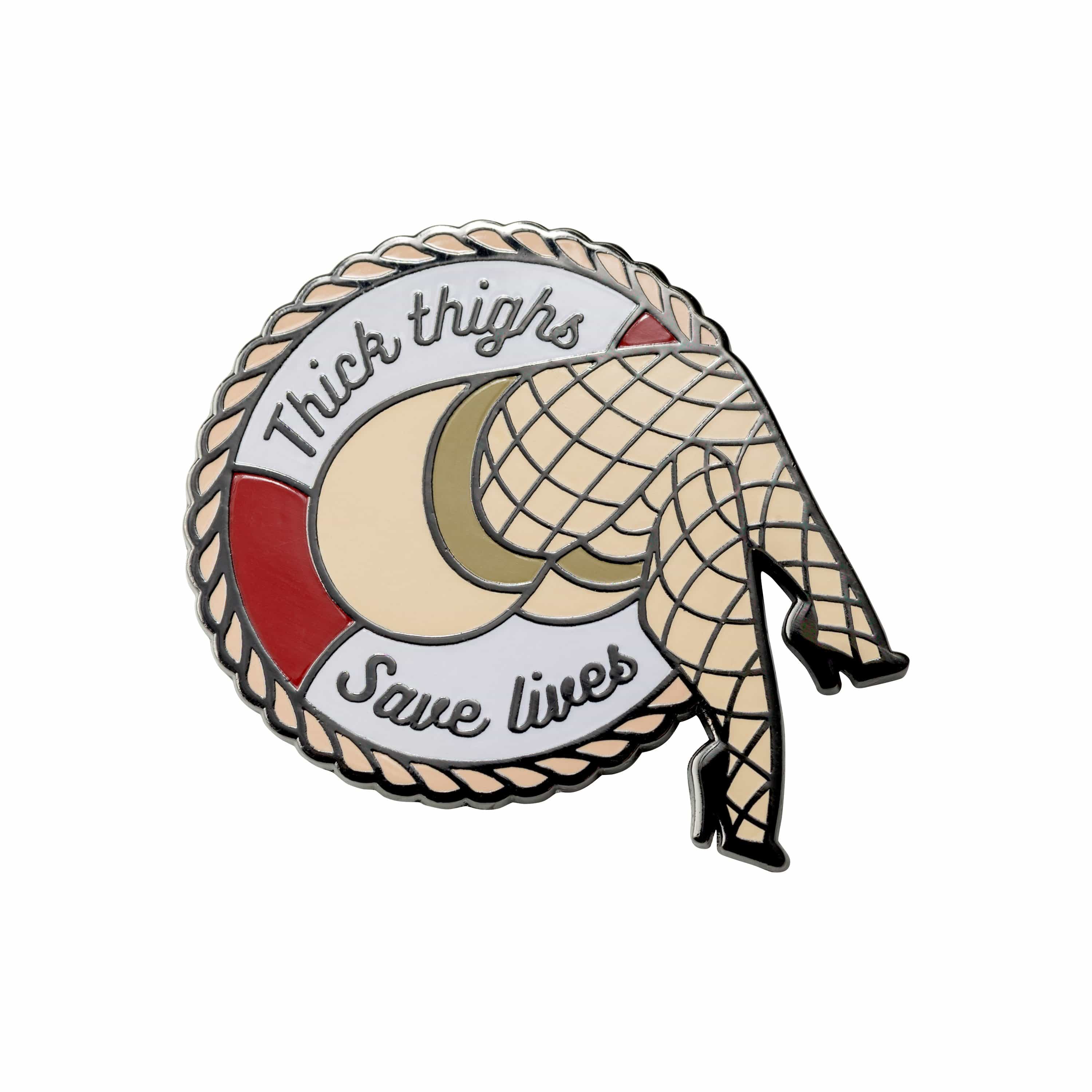 Sanshee - Thick Thighs Save Lives Silver Plated Enamel Pin Bettie
