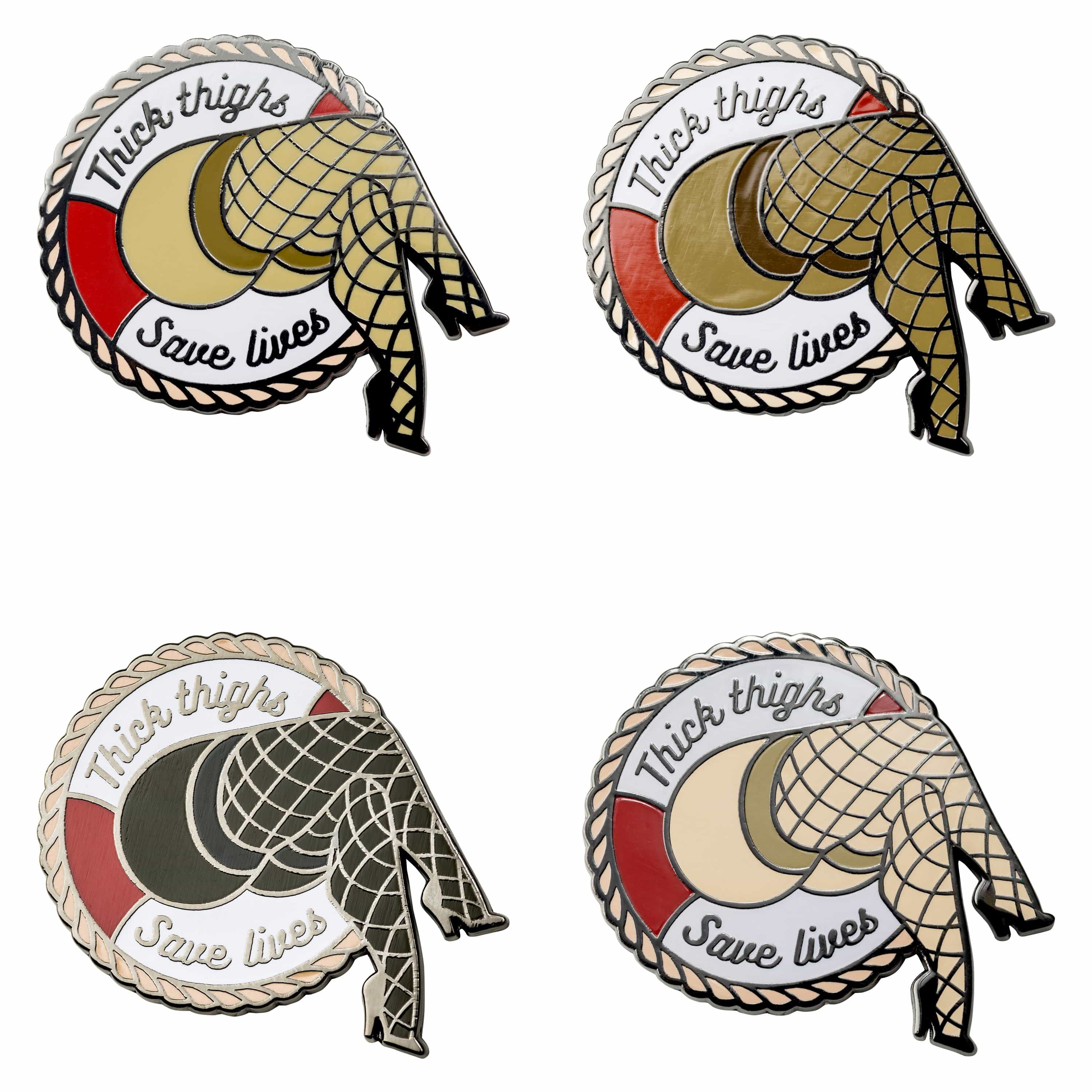 Sanshee - Thick Thighs Save Lives Silver Plated Enamel Pin All Four Pins