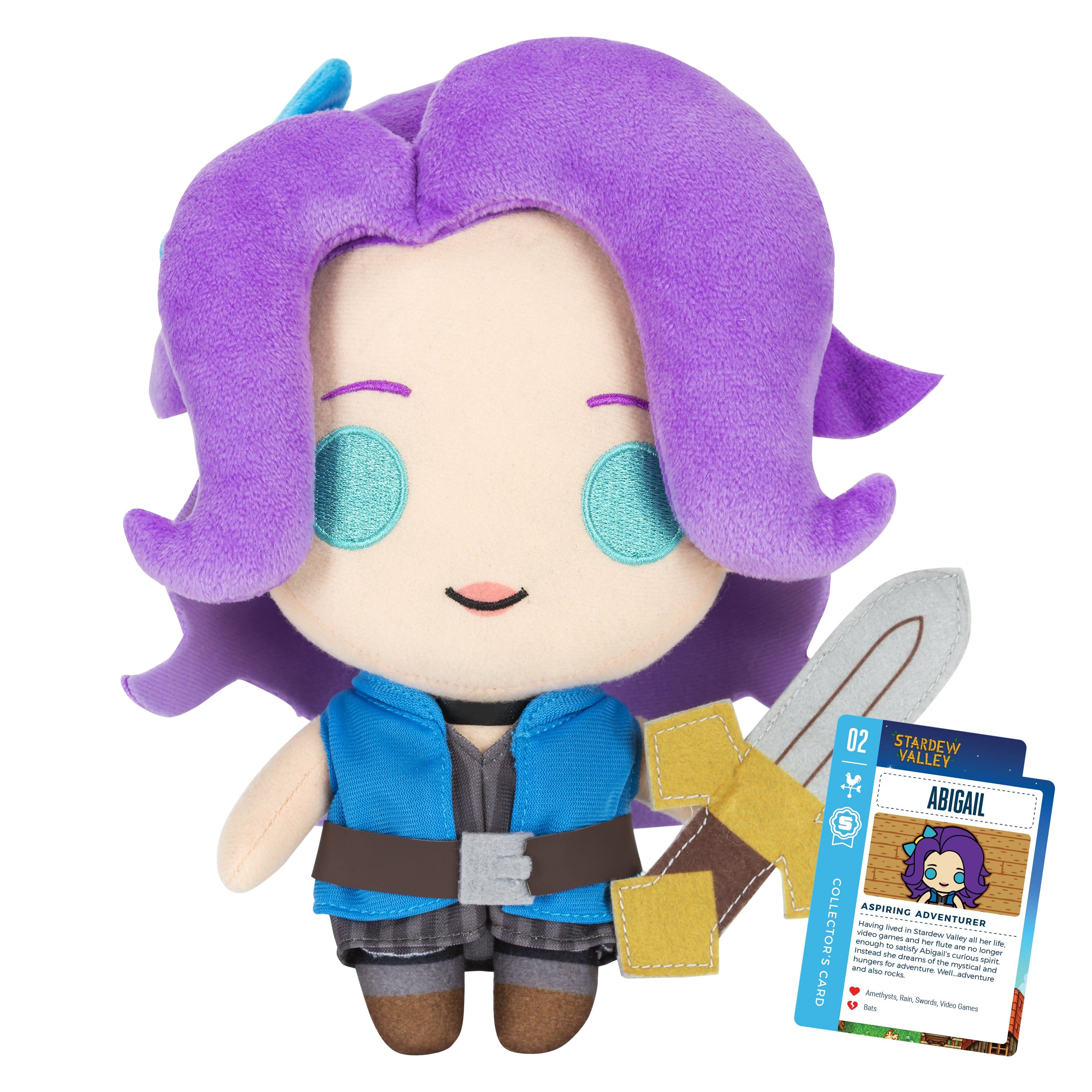 Stardew Valley - 10" Abigail Collector's Stuffed Plush Front View With Collector's Card