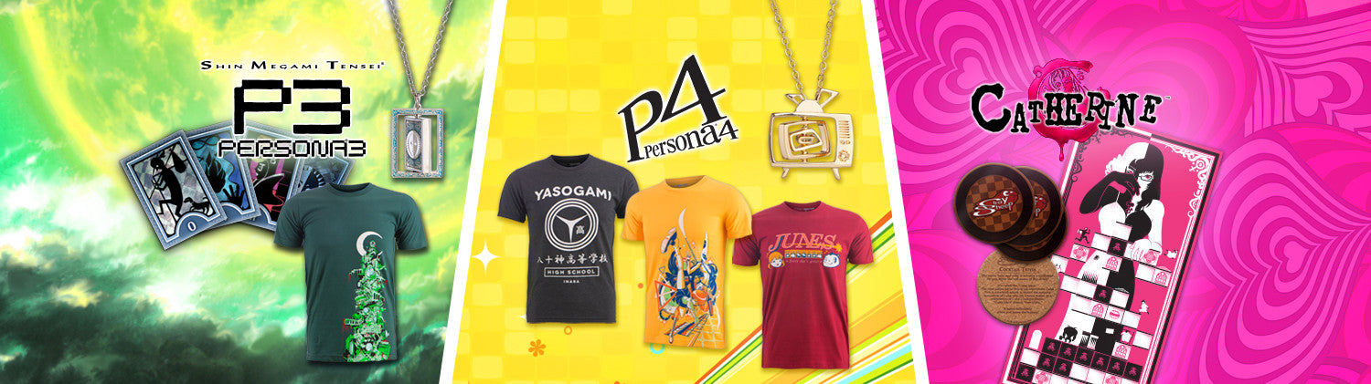Persona 3, Persona 4, and Catherine! Atlus merchandise now at Sanshee!